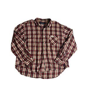 Ralph Lauren Polo 67 Mens Red & Black Plaid Long Sleeve Shirt Size L 100% Cotton